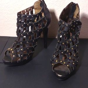 N.Y.L.A Black Leather Platform Heels 6.5